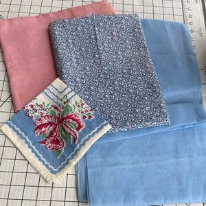 Vintage & Retro Fabric Lot – Blue & Pink Organdy + Cotton Print – Sewing Stash